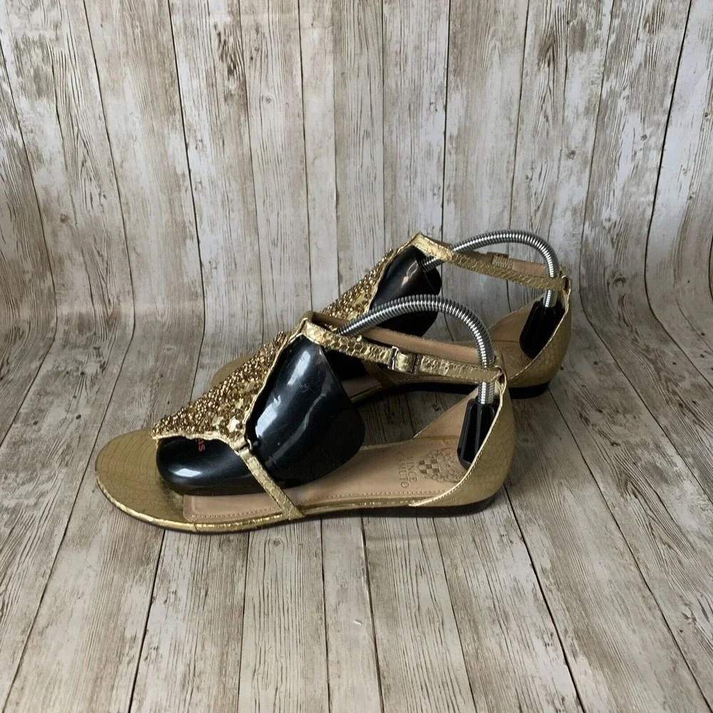 Vince‎ Camuto Valeen Women's Gold Jeweled Thong Ankle Strap Size 9m Sandals